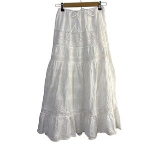 Yeanzuun Size Small White Lace Tiered Maxi Skirt Cottagecore Fairy Western Boho